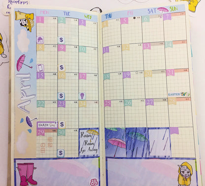 APRIL Hobonichi Weeks || Sticker Kit, Hobonichi Weeks Planner Stickers, Cute Doodle Stickers, Hobo Weeks Set