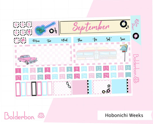 SEPTEMBER Hobonichi Weeks | Retro Diner, 1950's Theme, Monthly Sticker Kit, Planner Stickers, Cute Doodle Stickers, Hobo Kit, Sticker Set