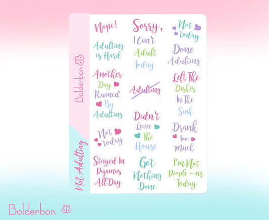 NOT ADULTING || Funny Quote Sticker Sheet