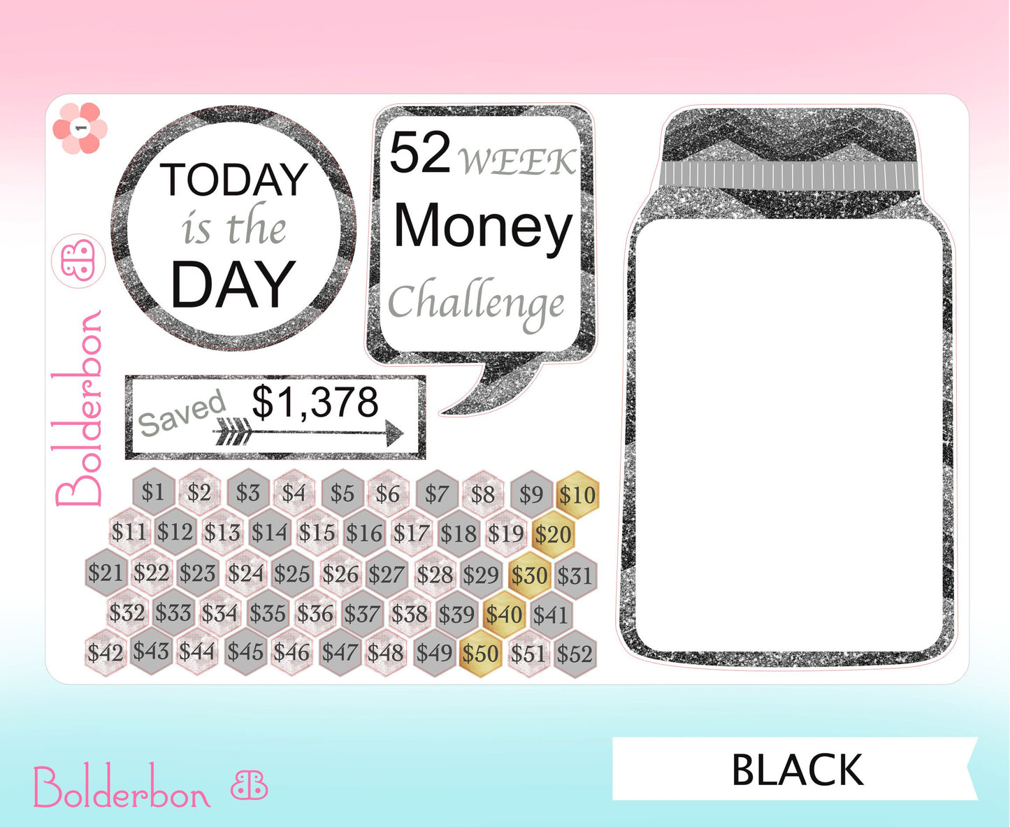 52 Week Money Challenge || Mason Jar Planner Stickers