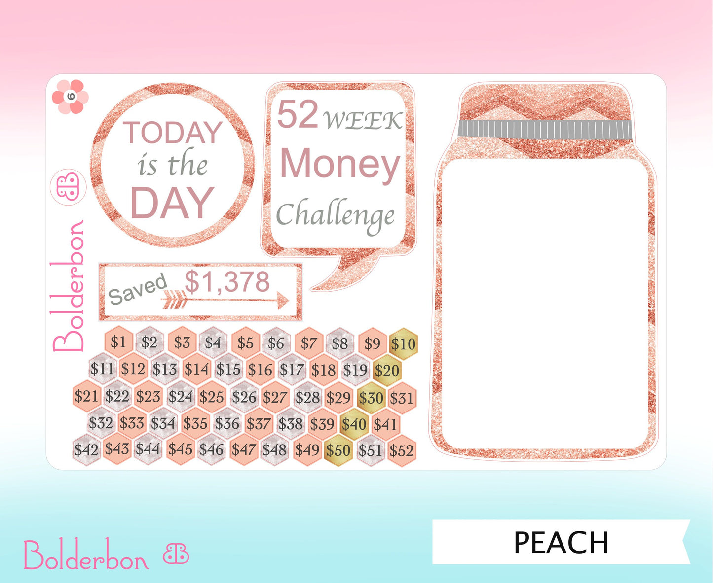 52 Week Money Challenge || Mason Jar Planner Stickers