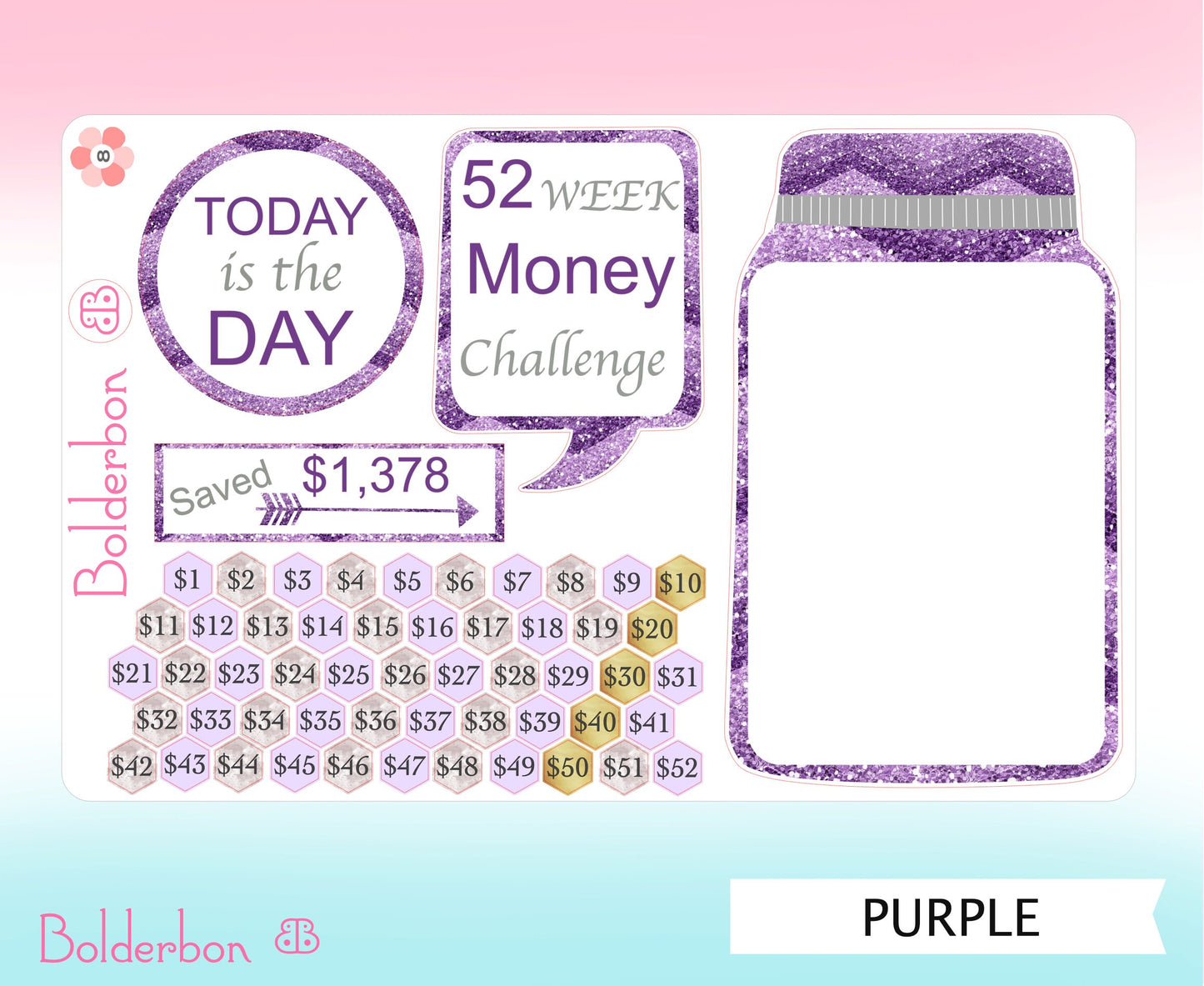 52 Week Money Challenge || Mason Jar Planner Stickers