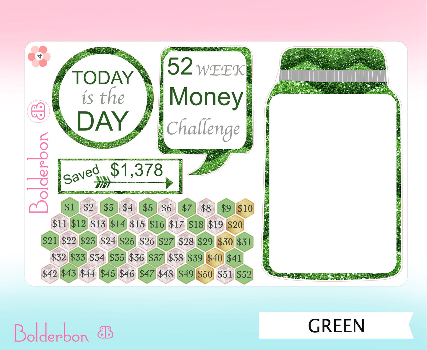 52 Week Money Challenge || Mason Jar Planner Stickers