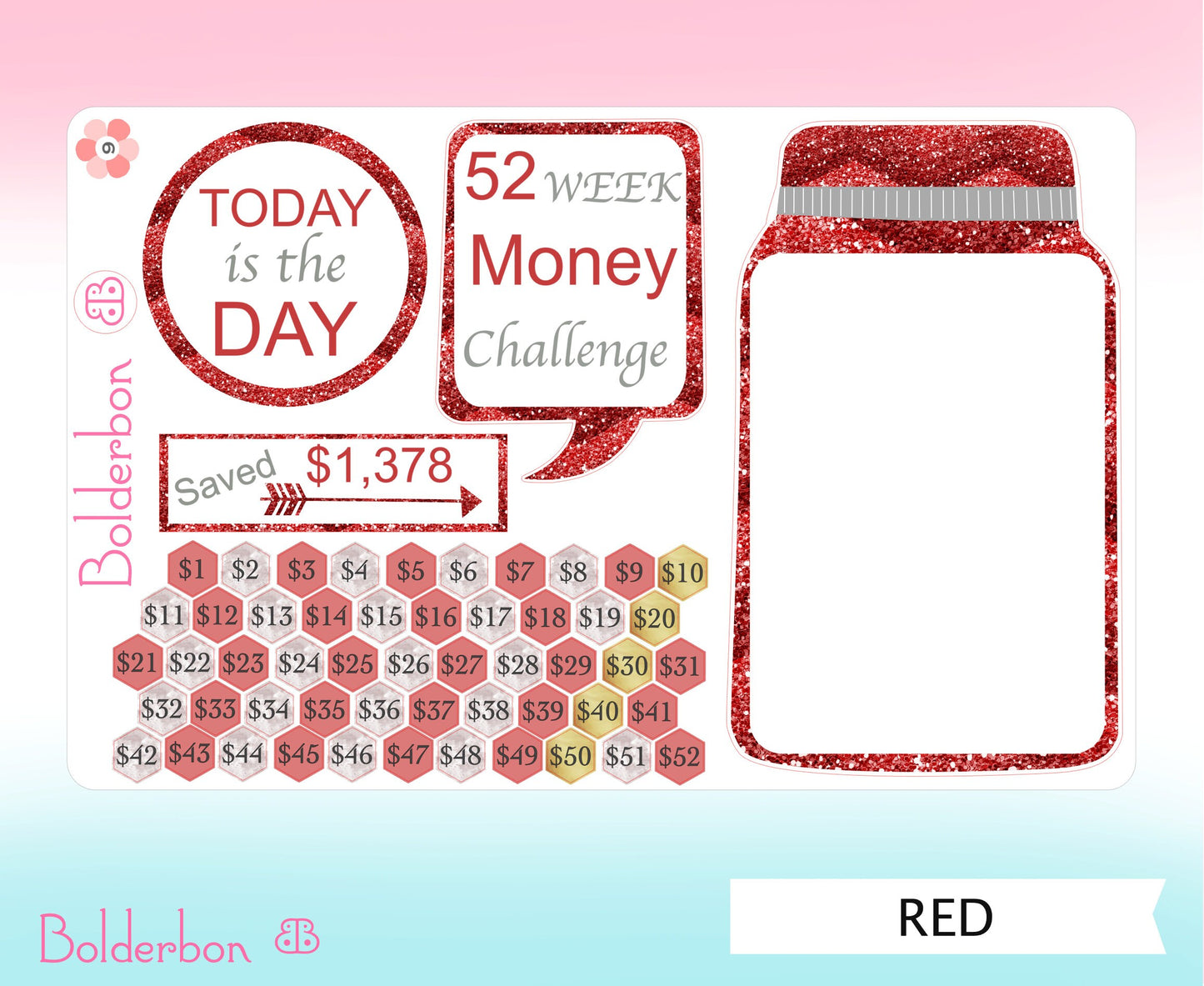 52 Week Money Challenge || Mason Jar Planner Stickers