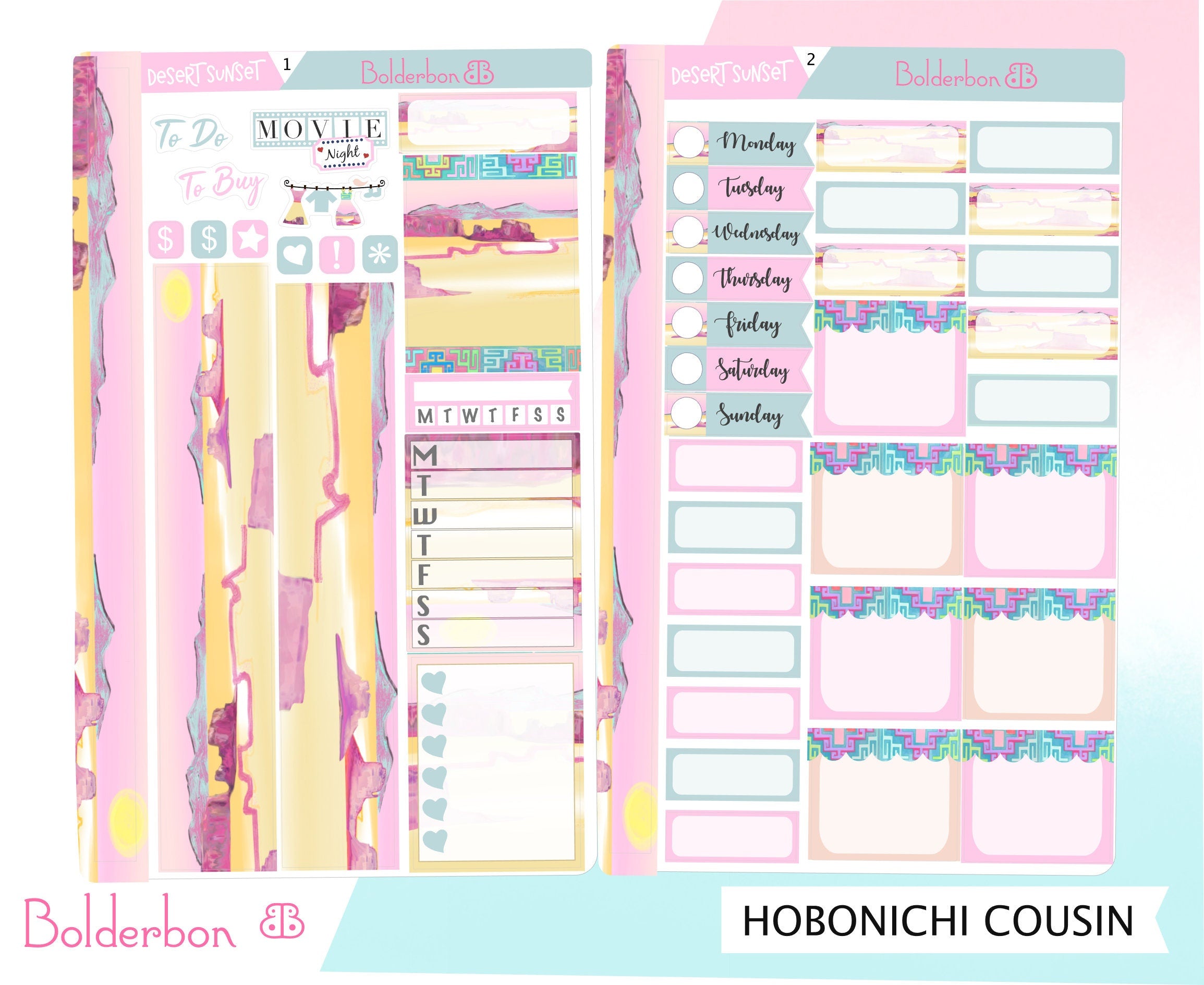 DESERT SUNSET || Hobonichi Cousin Planner Sticker Kit – Bolderbon