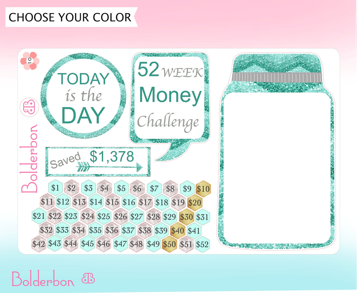 52 Week Money Challenge || Mason Jar Planner Stickers