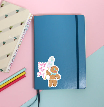 SEIZE THE DAY || Gingerbread Vinyl Sticker, Cute Sticker, Laptop Sticker, Cool Sticker, Christmas, Motivation