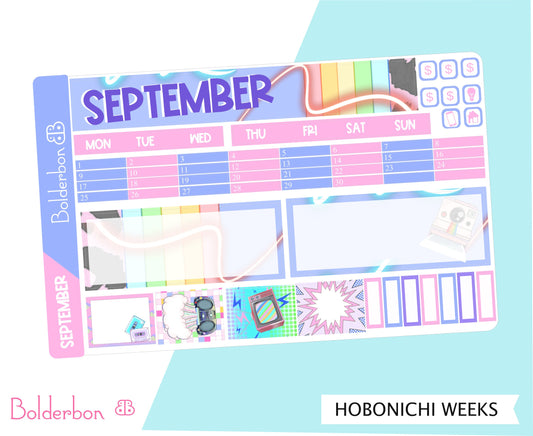 SEPTEMBER Hobonichi Weeks | Hand Drawn Retro 80'sSticker Kit Monthly Planner Stickers for Hobo Weeks