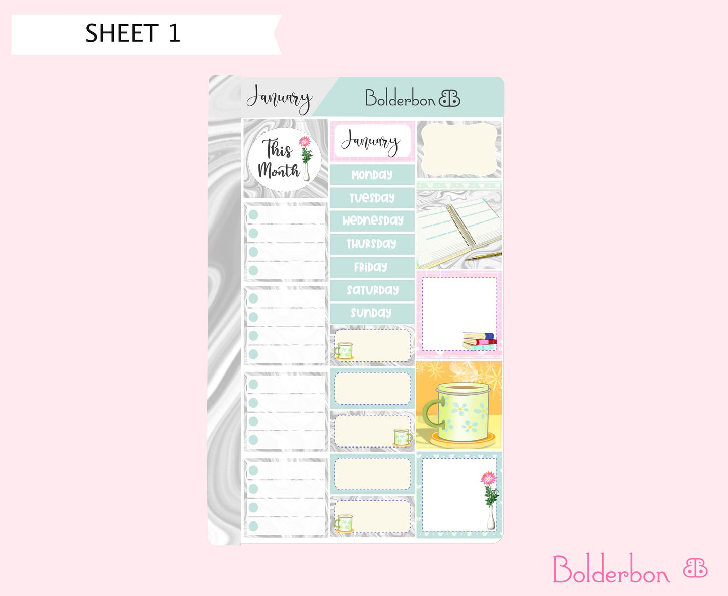 JANUARY Hobonichi Cousin and A5 Day Free || NEW YEAR Hand Drawn Cute Monthly Planner Sticker Kit