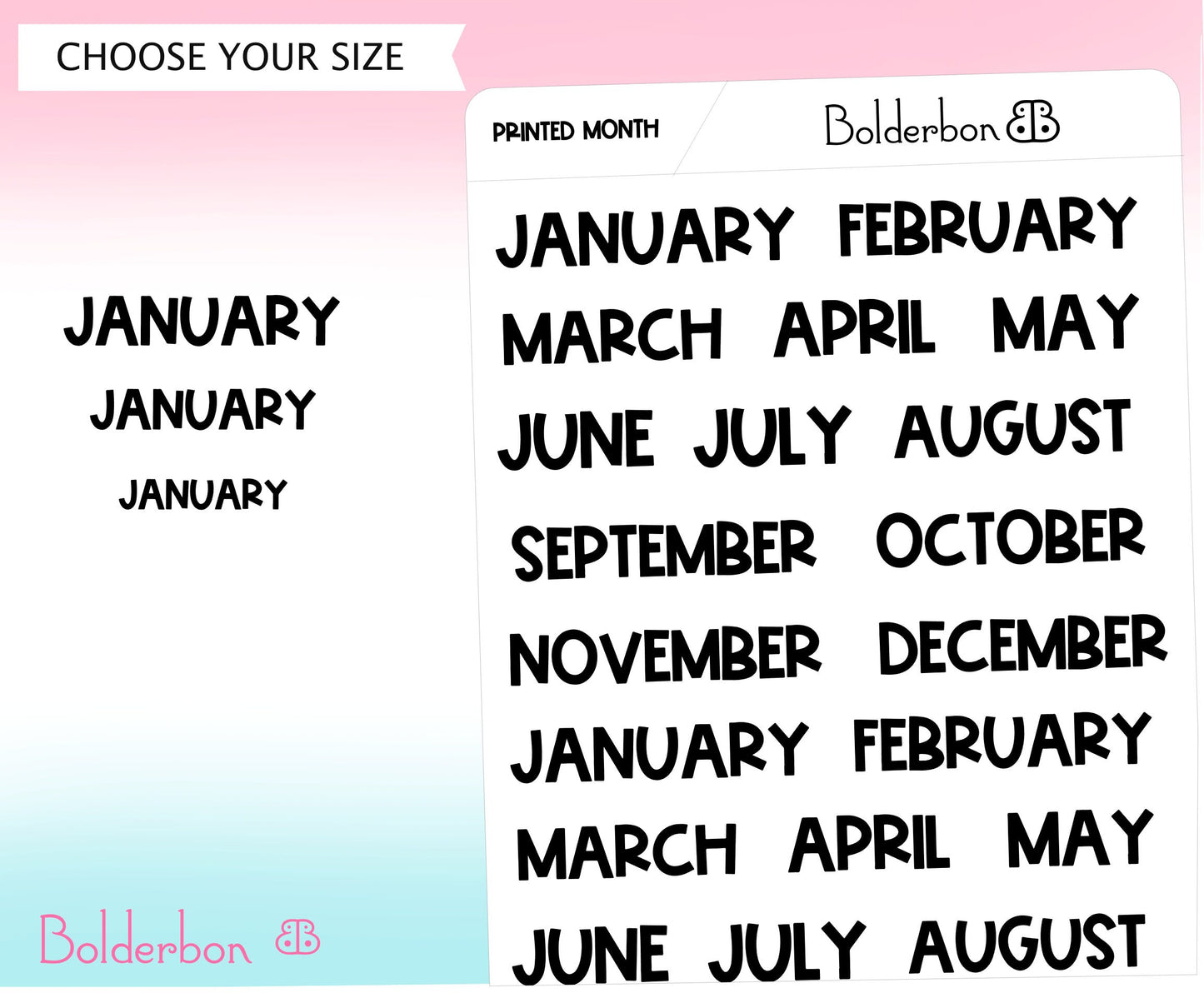 PRINTED MONTHS Black || Functional Planner Stickers
