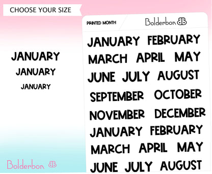 PRINTED MONTHS Black || Functional Planner Stickers