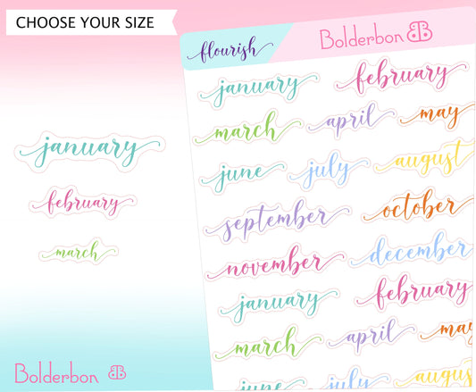 COLORFUL MONTHS || Flourish Script Stickers