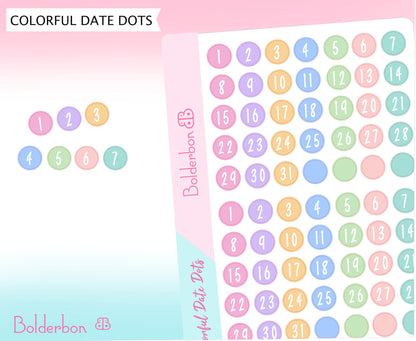DATE DOTS || Colorful, Planner Stickers