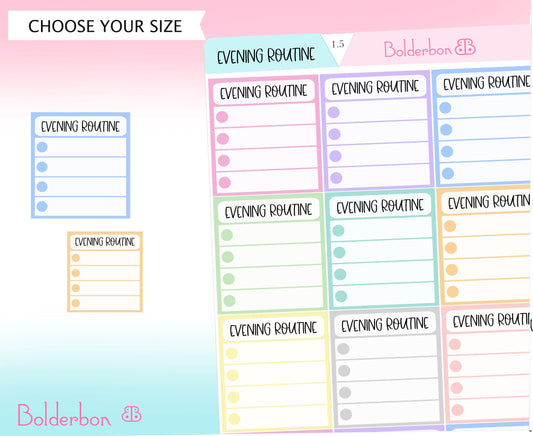 EVENING ROUTINE Colorful || Checkbox Planner Stickers