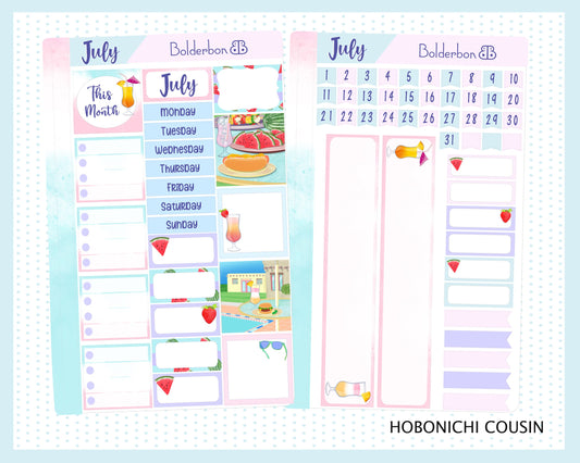 JULY Hobonichi Cousin and A5 Day Free || Hand Drawn Cute Monthly Planner Sticker Kit