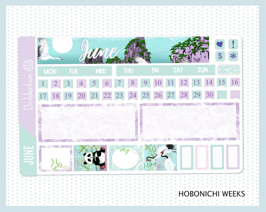 JUNE Hobonichi Weeks || Hand Drawn Panda Sticker Kit Monthly Planner Stickers for Hobo Weeks