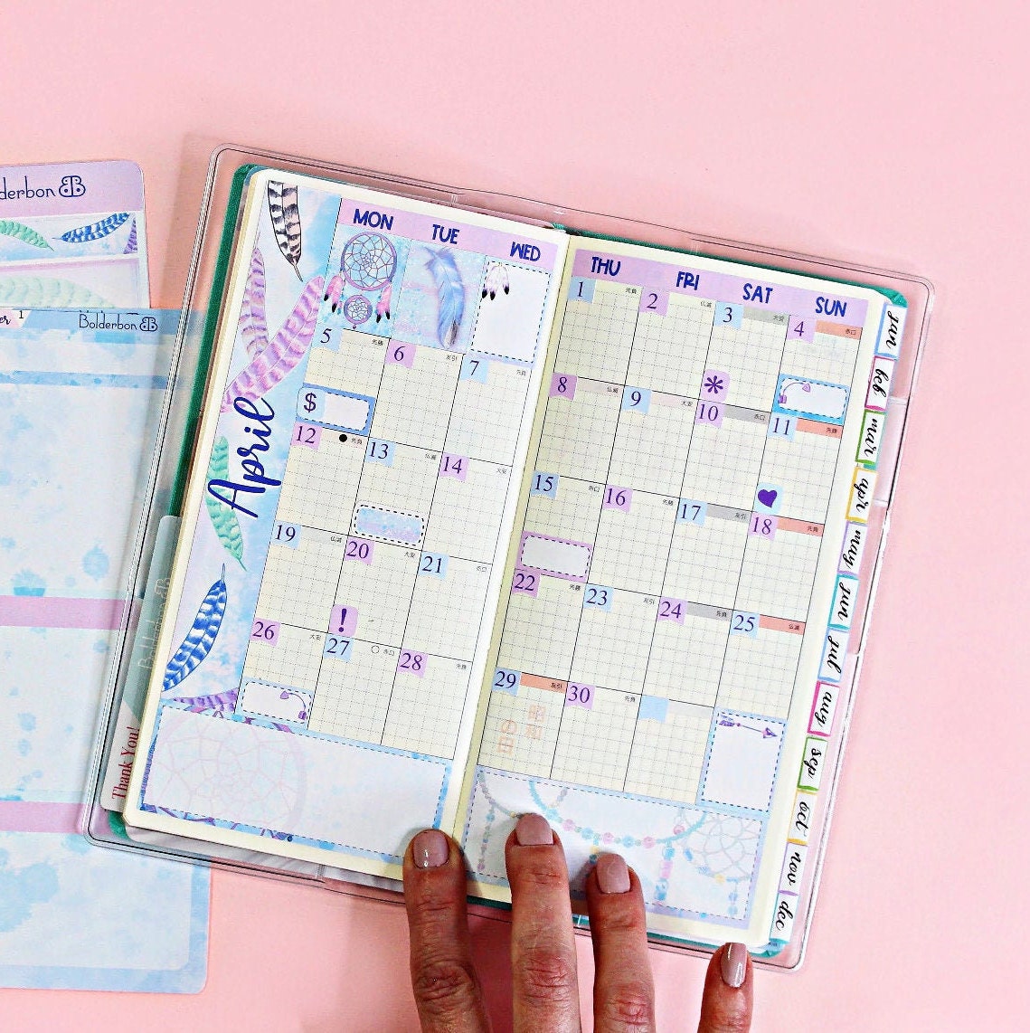 APRIL Hobonichi Weeks || Hand Drawn Succulent Sticker Kit Monthly Planner Stickers for Hobo Weeks