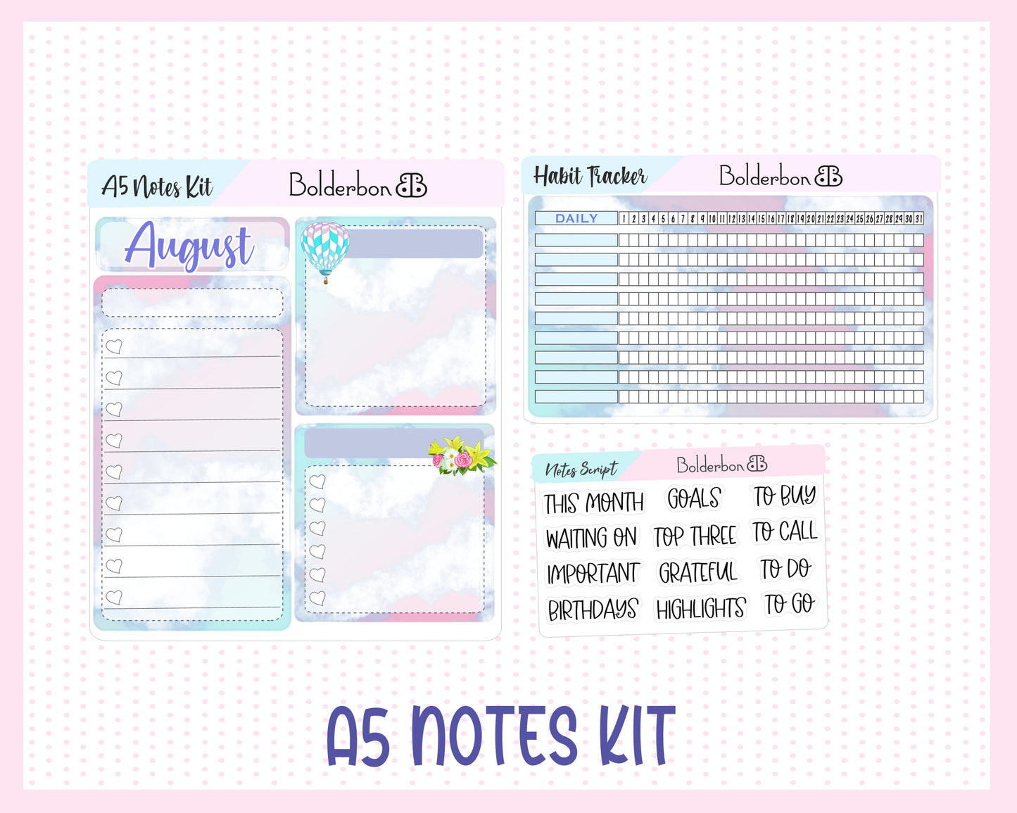AUGUST A5 NOTES KIT || Planner Sticker Kit