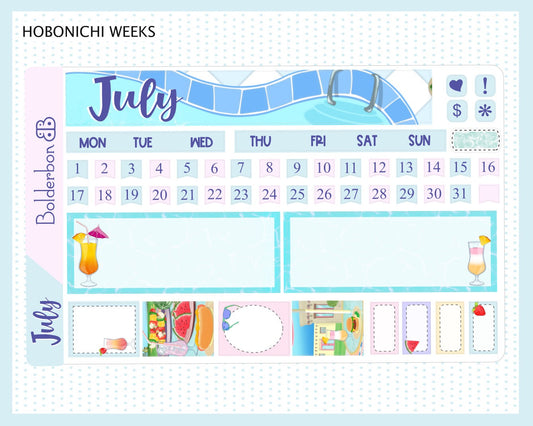 JULY Hobonichi Weeks Sticker Kit || Hand Drawn Summer Monthly Planner Stickers for Hobo Weeks