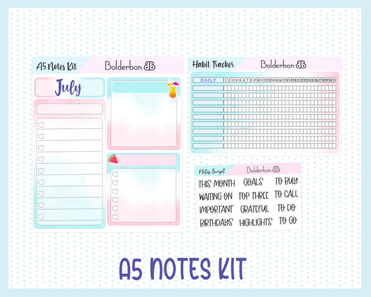 JULY A5 NOTES KIT || Planner Sticker Kit