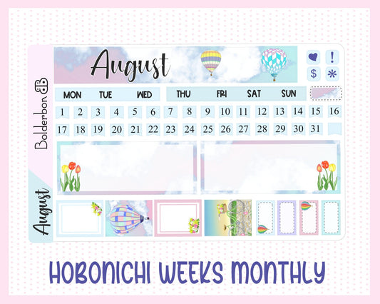 AUGUST Hobonichi Weeks Sticker Kit || Hand Drawn Hot Air Balloon Monthly Planner Stickers for Hobo Weeks