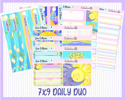 SUN & MOON "7x9 Daily Duo" || Weekly Planner Sticker Kit for Erin Condren