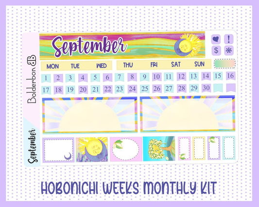 SEPTEMBER Hobonichi Weeks Sticker Kit || Hand Drawn Hot Air Balloon Monthly Planner Stickers for Hobo Weeks