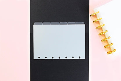 DISCBOUND DIVIDERS Frosted Clear || B6 Size, 1/2 Letter Size, 6 Side Tabs, 7 Hole Punch, Plastic, Sticker Album, Planner, Notebook