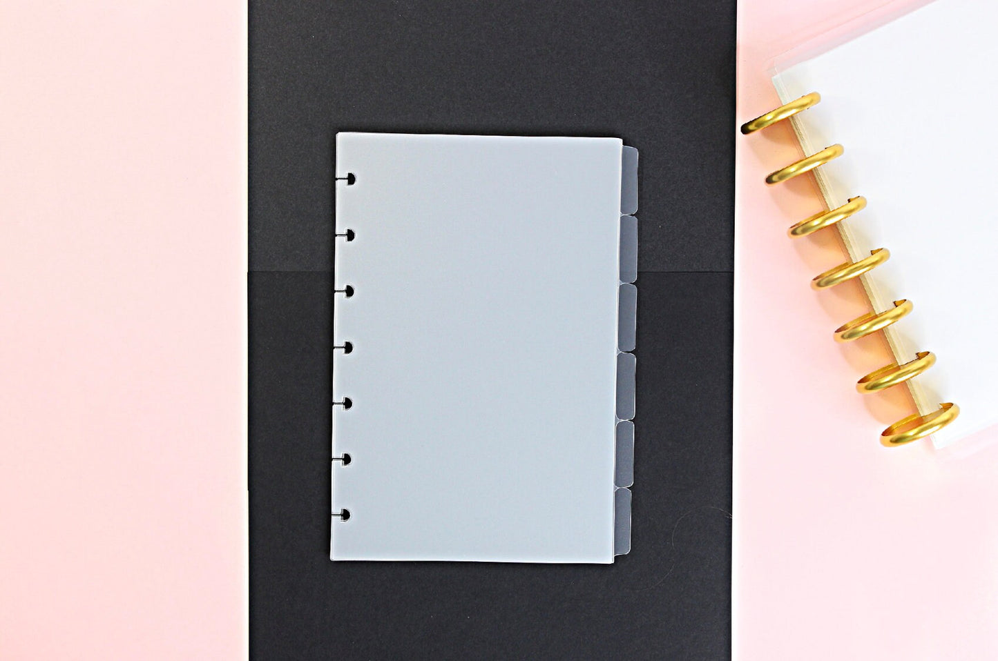 DISCBOUND DIVIDERS Frosted Clear || B6 Size, 1/2 Letter Size, 6 Side Tabs, 7 Hole Punch, Plastic, Sticker Album, Planner, Notebook