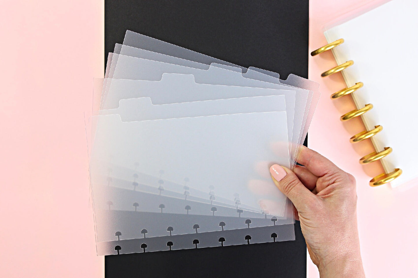 DISCBOUND DIVIDERS Frosted Clear || B6 Size, 1/2 Letter Size, 6 Side Tabs, 7 Hole Punch, Plastic, Sticker Album, Planner, Notebook