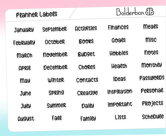 DIVIDER STICKER LABELS |  Planner Labels, Black and White, Script