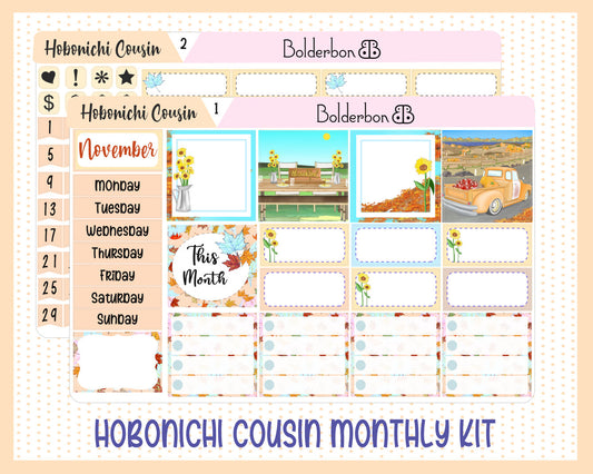 NOVEMBER Hobonichi Cousin and A5 Day Free || Fall Hand Drawn Cute Monthly Planner Sticker Kit