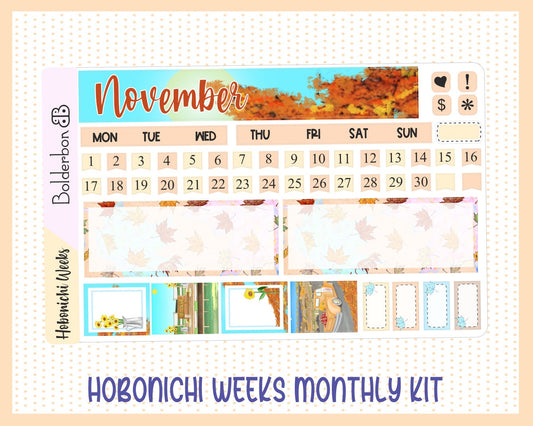 NOVEMBER Hobonichi Weeks Sticker Kit || Fall Hand Drawn Monthly Planner Stickers for Hobo Weeks
