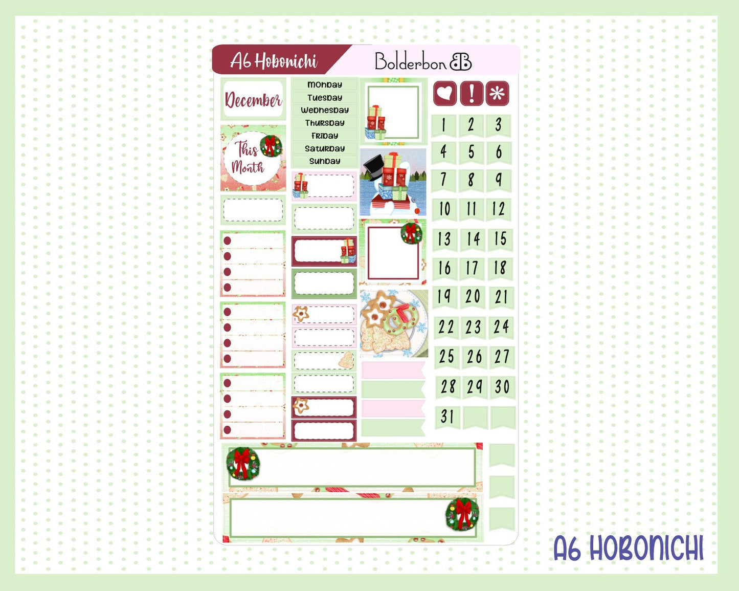 DECEMBER A6 Hobonichi Monthly Kit || Holiday Season Planner Sticker Set, Christmas, Winter