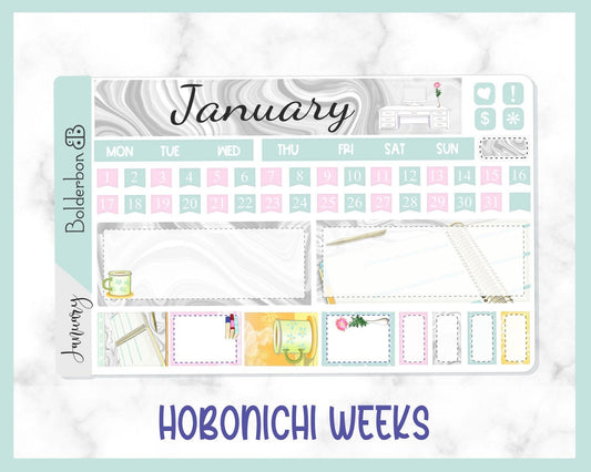 JANUARY Hobonichi Weeks || Hand Drawn Sticker Kit Monthly Planner Stickers for Hobo Weeks