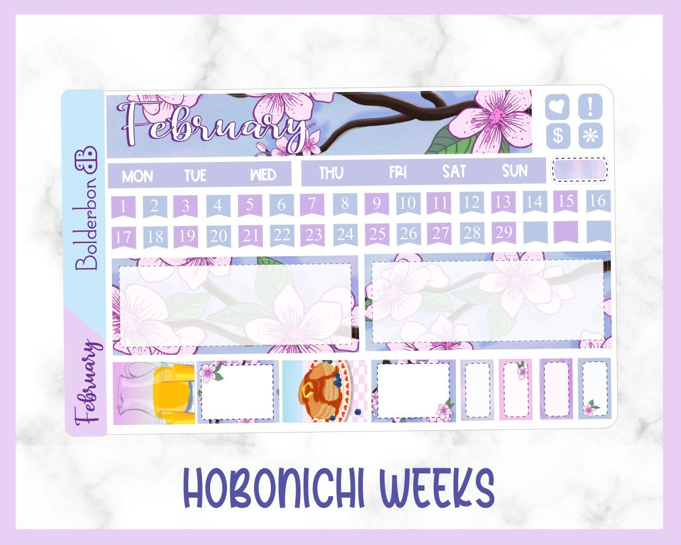 FEBRUARY Hobonichi Weeks || Hand Drawn Sticker Kit Monthly Planner Stickers for Hobo Weeks