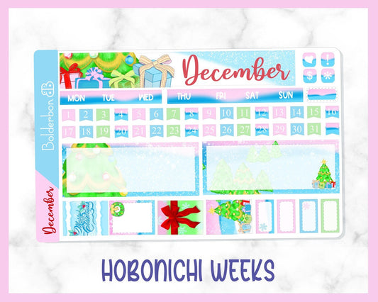 DECEMBER Hobonichi Weeks || Hand Drawn Christmas Sticker Kit Monthly Planner Stickers for Hobo Weeks