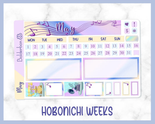 MAY Hobonichi Weeks || Hand Drawn Music Sticker Kit Monthly Planner Stickers for Hobo Weeks