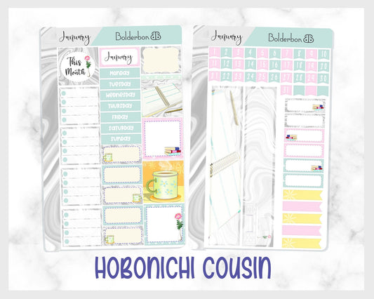 JANUARY Hobonichi Cousin and A5 Day Free || NEW YEAR Hand Drawn Cute Monthly Planner Sticker Kit