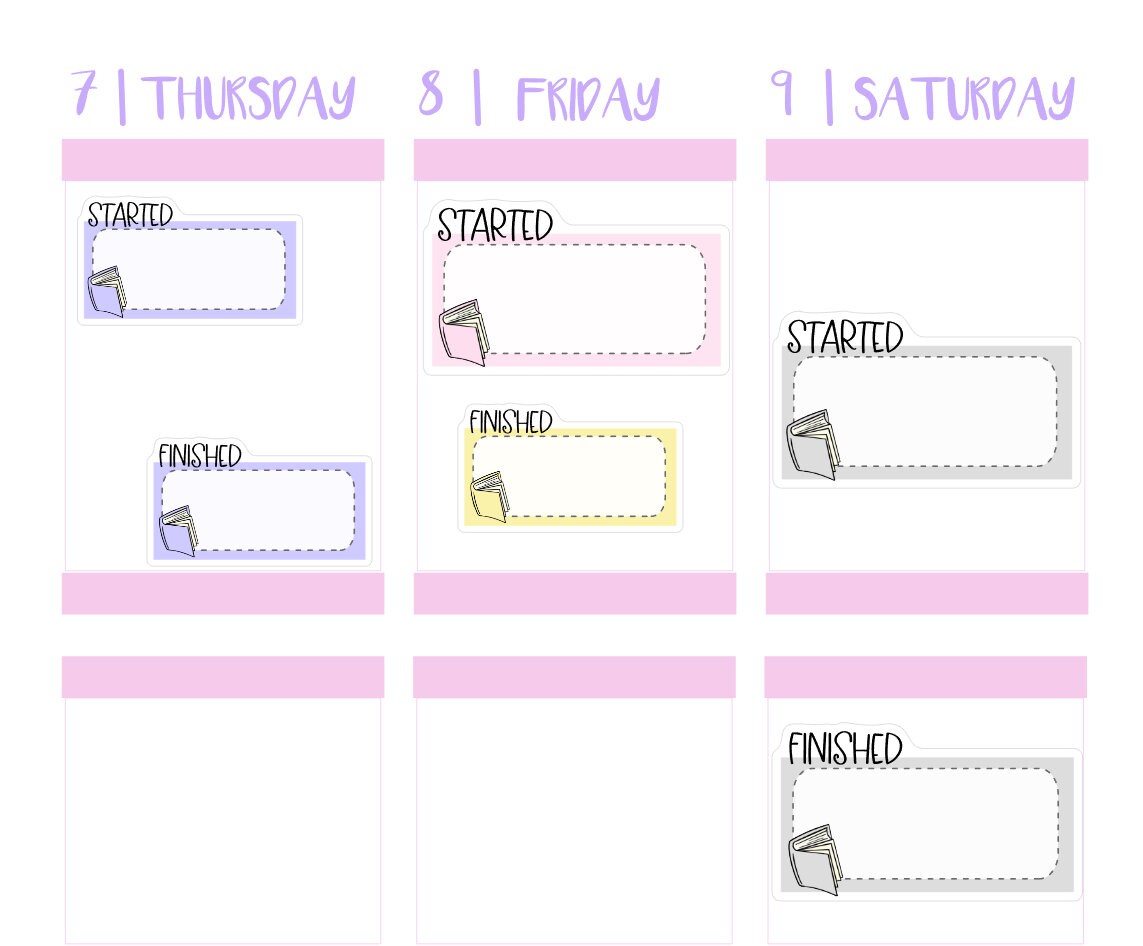 READING Start Finish Planner Stickers || Book, Study, Library, School
