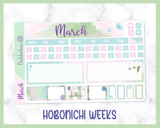 MARCH Hobonichi Weeks || Hand Drawn Succulent Sticker Kit Monthly Planner Stickers for Hobo Weeks
