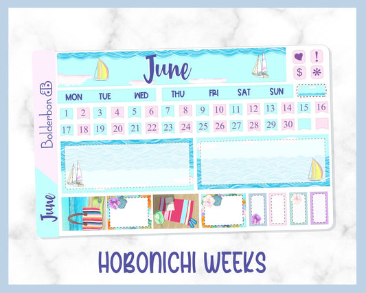 JUNE Hobonichi Weeks || Hand Drawn Sea Sticker Kit Monthly Planner Stickers for Hobo Weeks