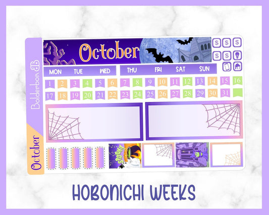 OCTOBER Hobonichi Weeks || Hand Drawn Spooky Cute Halloween Sticker Kit Monthly Planner Stickers for Hobo Weeks