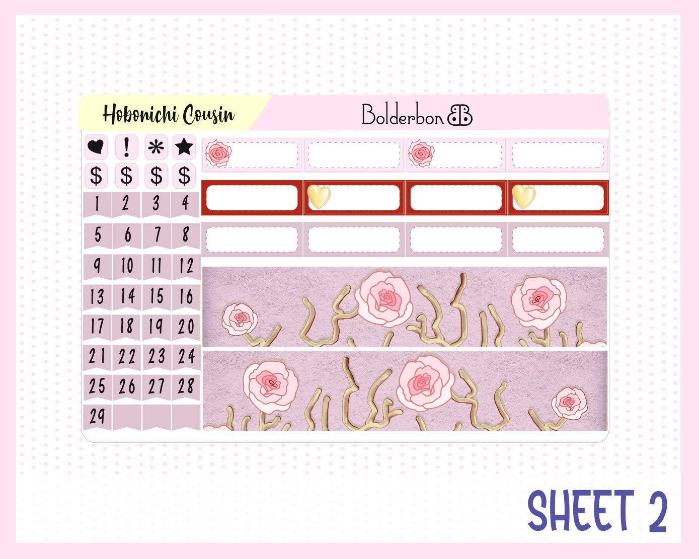 FEBRUARY Hobonichi Cousin and A5 Day Free || Monthly Planner Sticker Kit, Valentine, Love