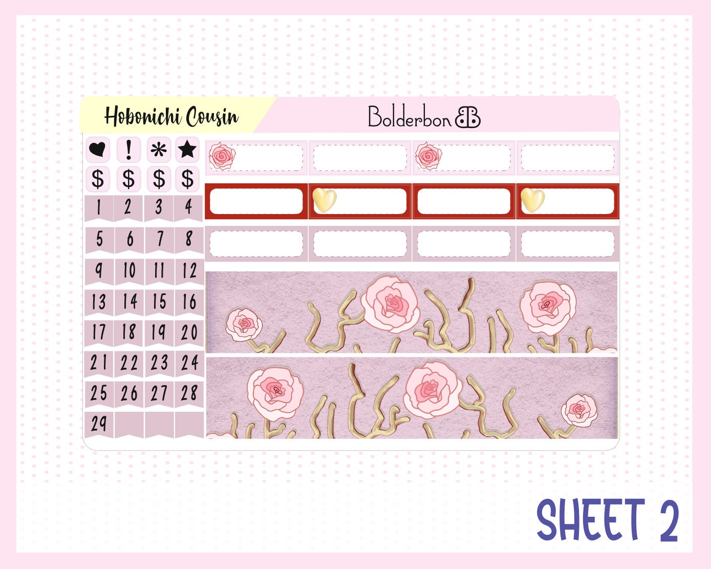 FEBRUARY Hobonichi Cousin and A5 Day Free || Monthly Planner Sticker Kit, Valentine, Love