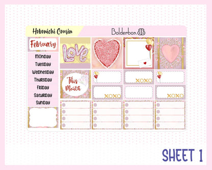 FEBRUARY Hobonichi Cousin and A5 Day Free || Monthly Planner Sticker Kit, Valentine, Love