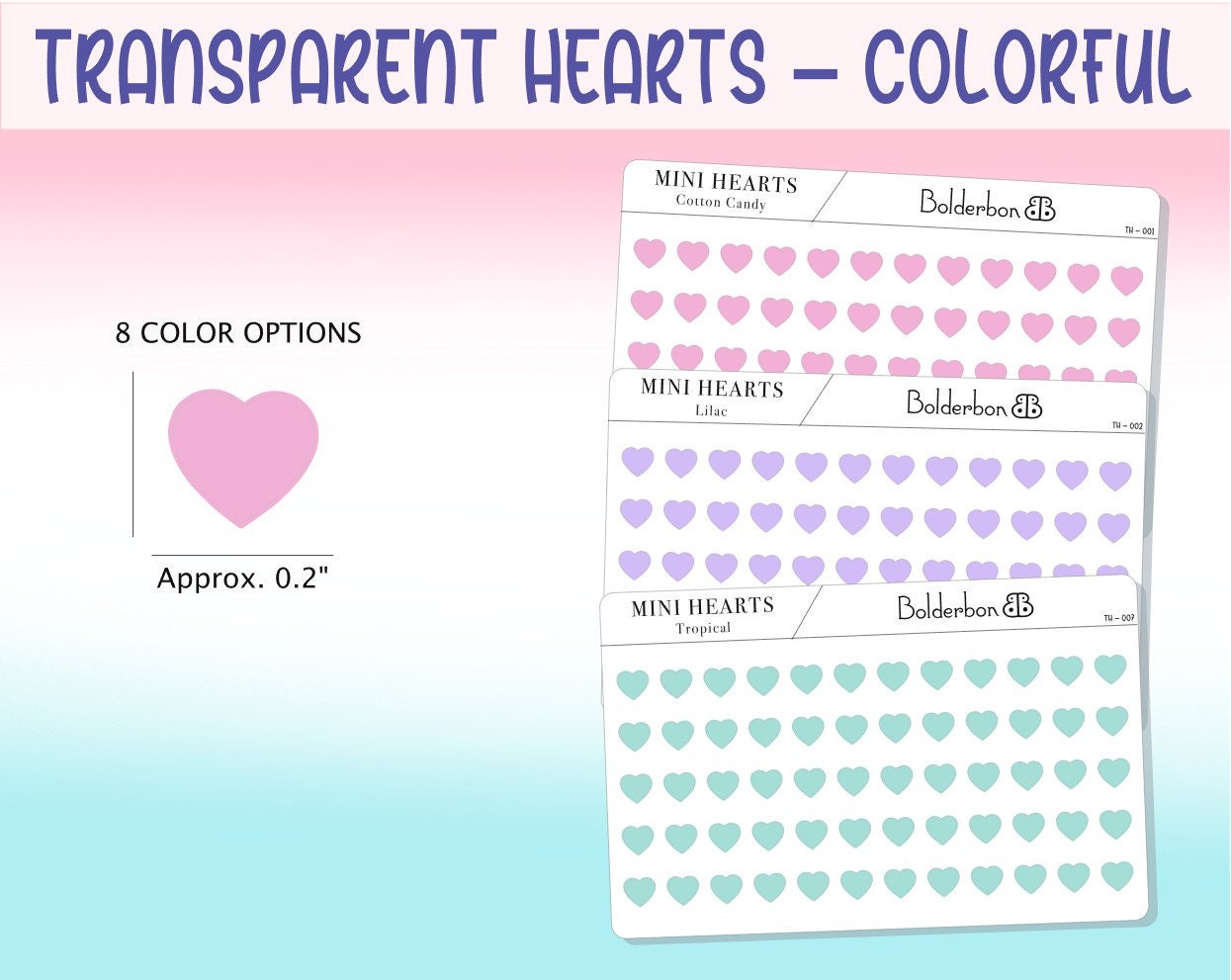 TRANSPARENT HEARTS  || Colorful, Frosted Clear, Pastel, Mini Dots, Planner Stickers, Functional