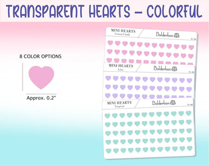 TRANSPARENT HEARTS  || Colorful, Frosted Clear, Pastel, Mini Dots, Planner Stickers, Functional