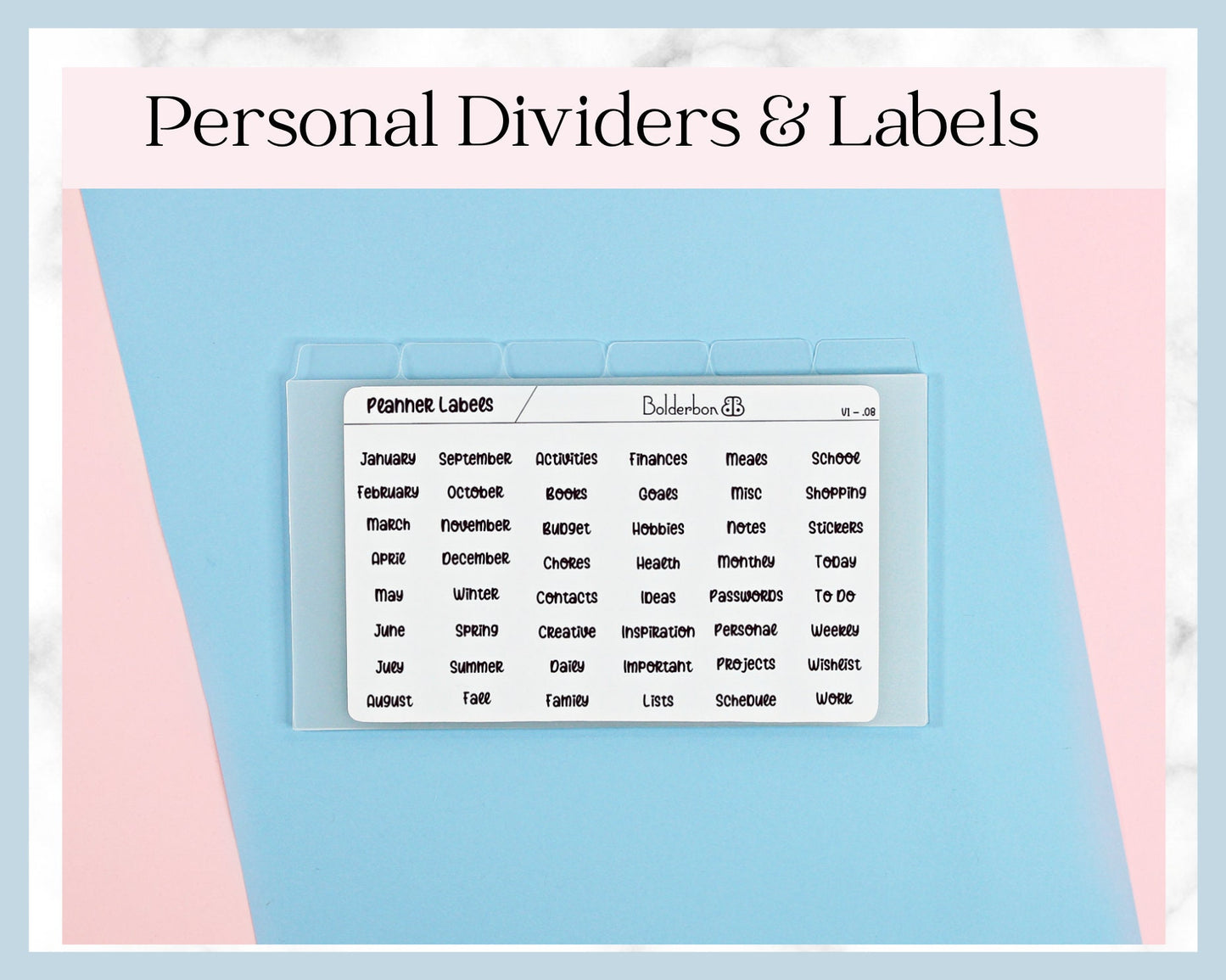 PERSONAL Planner Dividers | 6 Side Tabs Clear Frosted Plastic For Ringbound Binders Planners