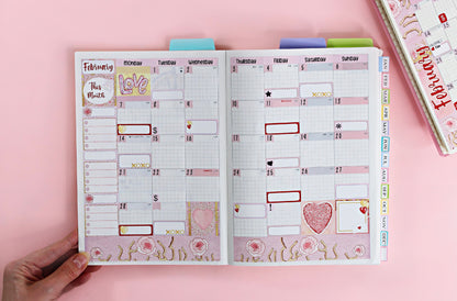 FEBRUARY Hobonichi Cousin and A5 Day Free || Monthly Planner Sticker Kit, Valentine, Love